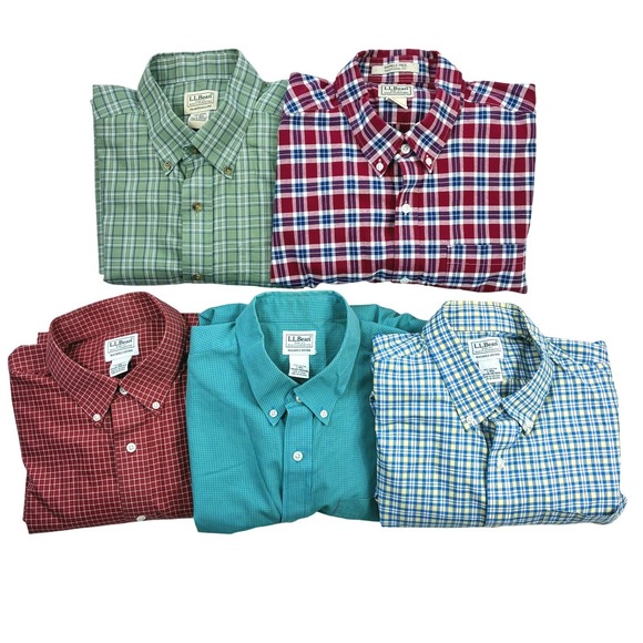 L.L. Bean Other - L.L.Bean Button Down Shirts Men's L Red Green Plaid Long Sleeve Casual Lot of 5